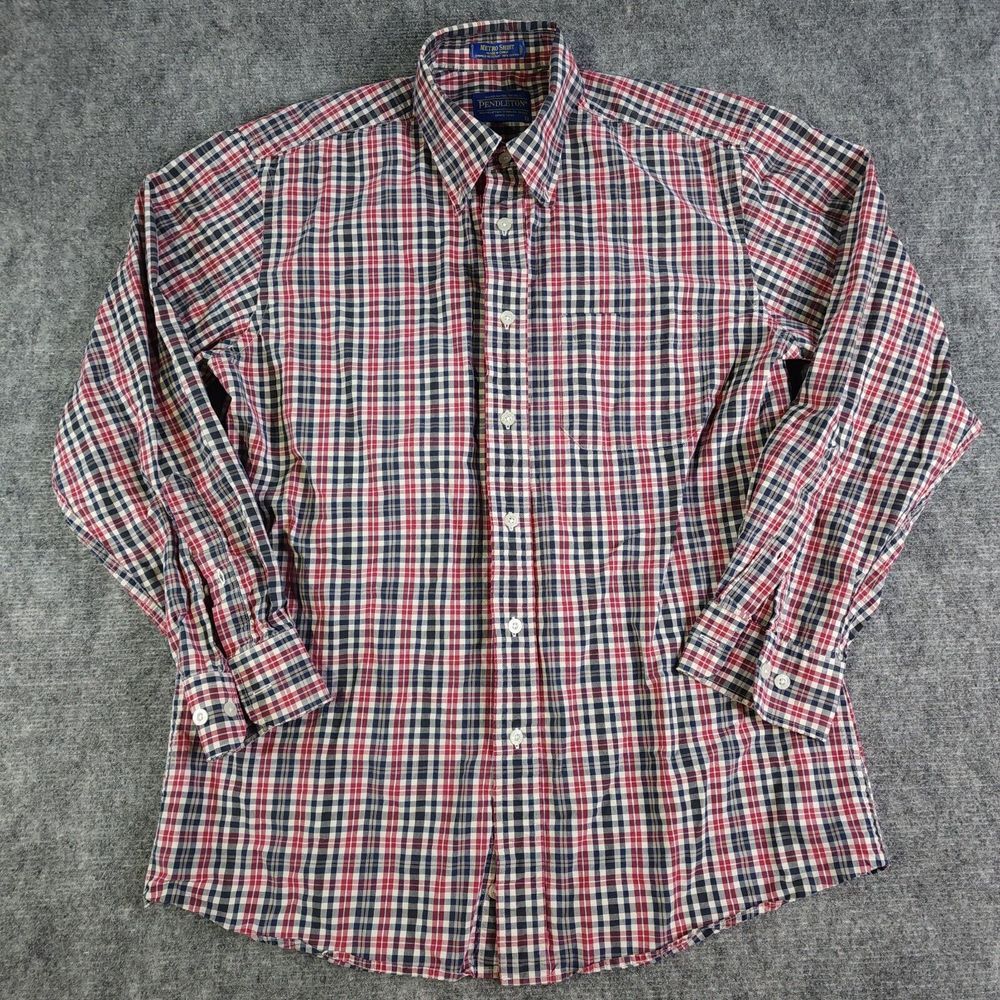 Pendleton Shirt Medium‎ Long Sleeve Red White Blue Metro Mens Check Button Down